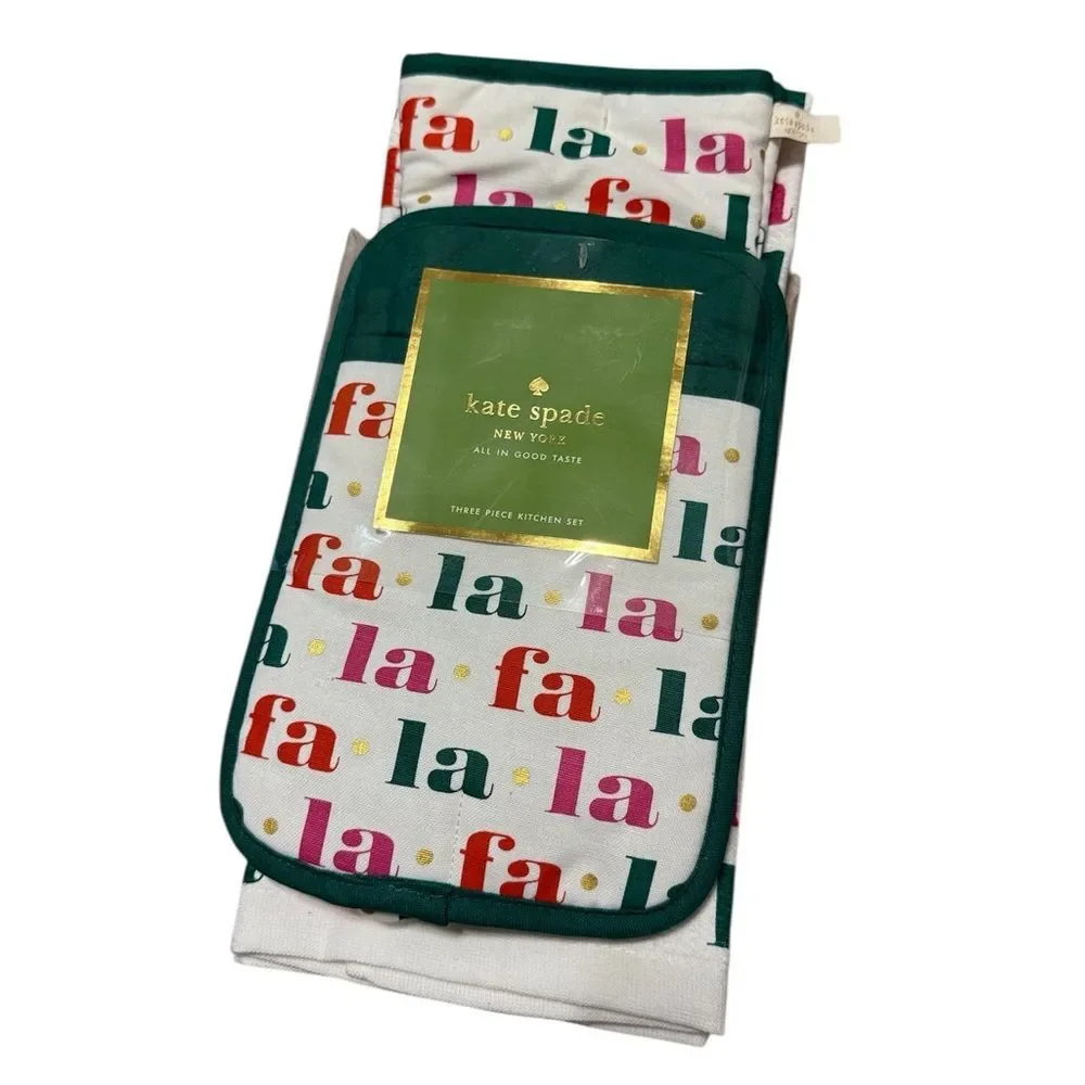 NWT Kate Spade Christmas Kitchen Set Oven Mits and Towel Fa La La